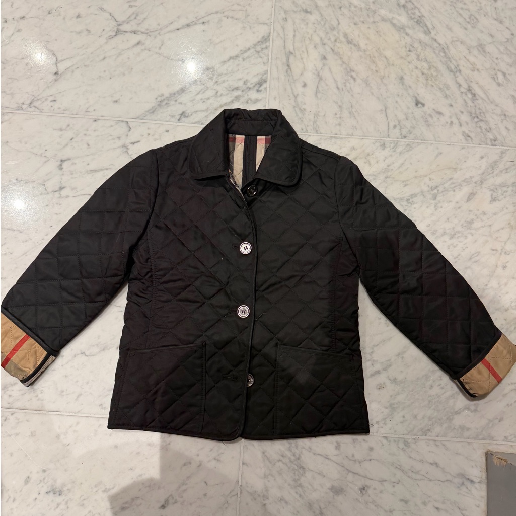 Burberry Black Quilted Kids Jacket With Classic Check Trim